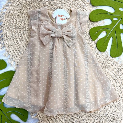 Vestido de organza Areia Bordado